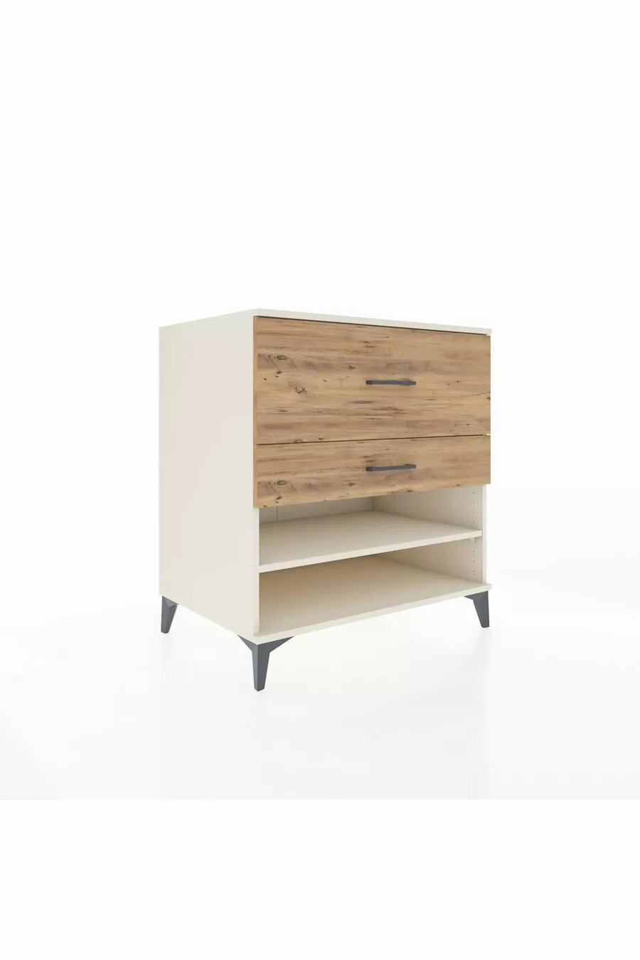 Commode Kronos avec une étagère et 2 tiroirs, Pierre de Lune-Pin