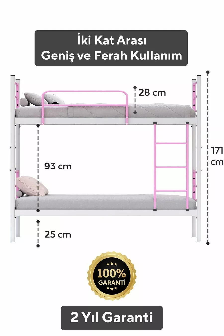 Lit superposé Trend compatible matelas Rose clair Métal démontable