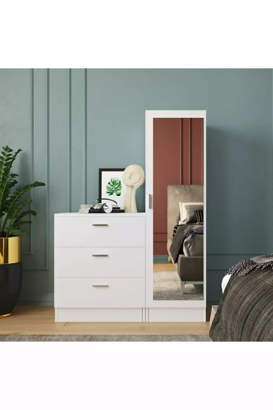 Commode miroir Oswin Armoire Blanc -W