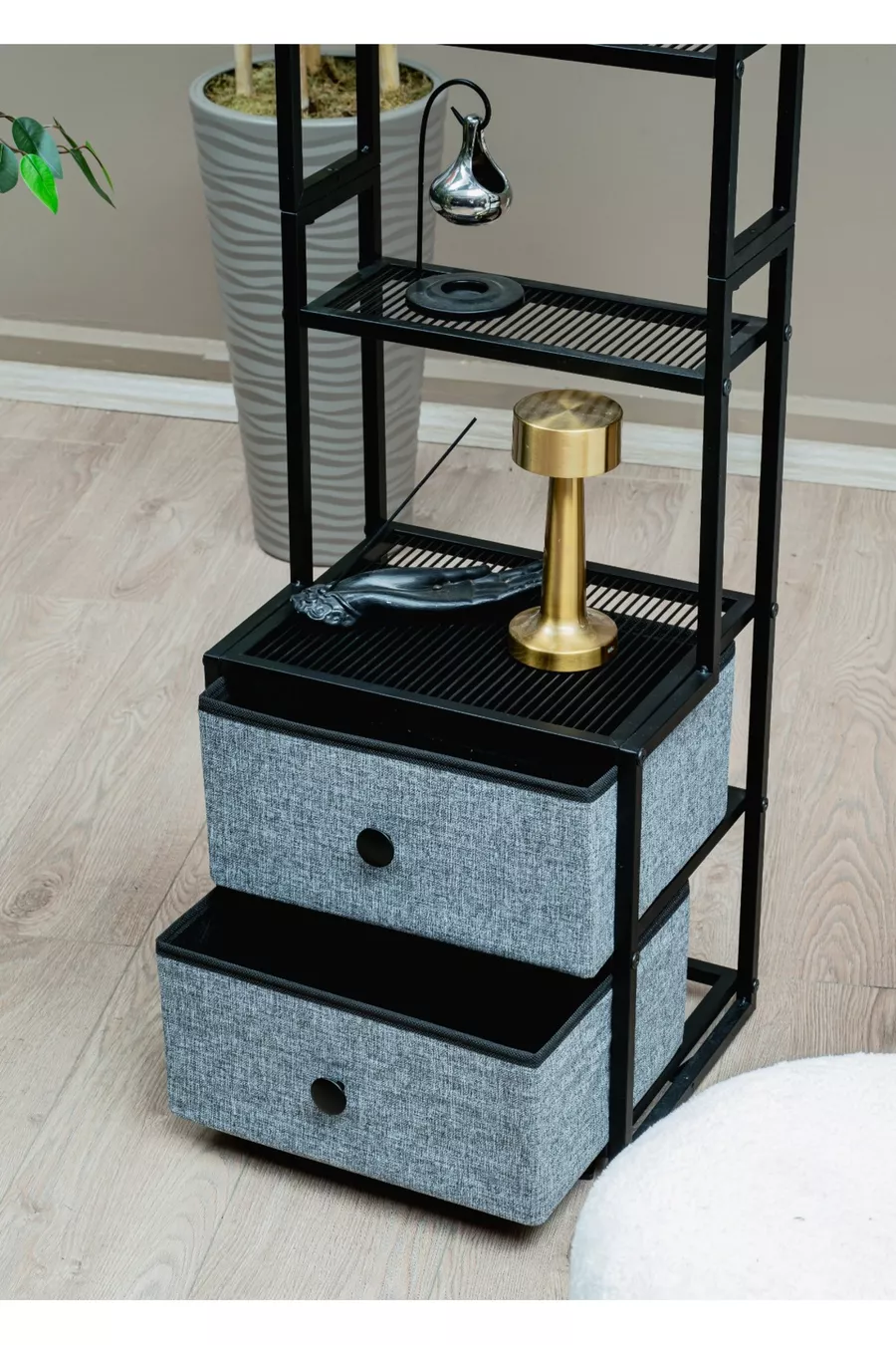 Armoire en métal à 5 niveaux avec tiroirs en tissu, table de chevet décorative, commode multifonctionnelle