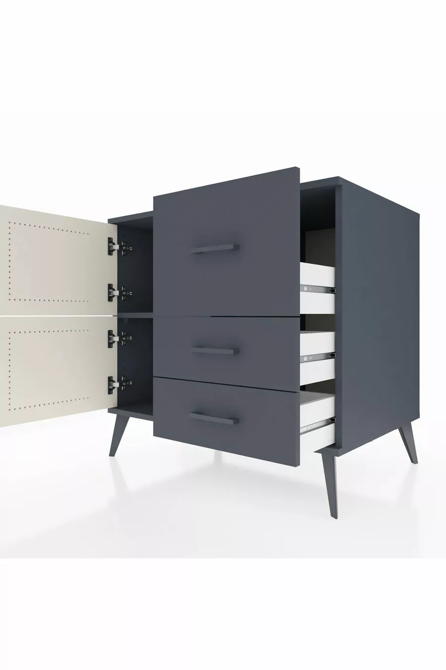 Commode Kronos à une étagère, 3 tiroirs, 2 portes, Anthracite-Pierre de lune/Anthracite