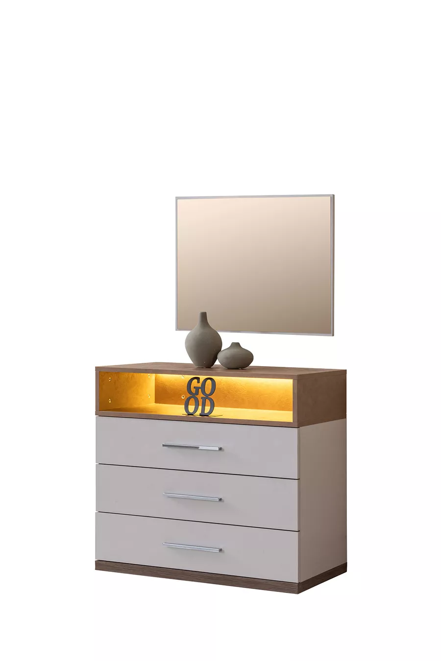 Chambre d'adolescent Milan - Armoire à 3 portes avec miroir, Lit, Table de chevet, Bureau, Commode, Bibliothèque