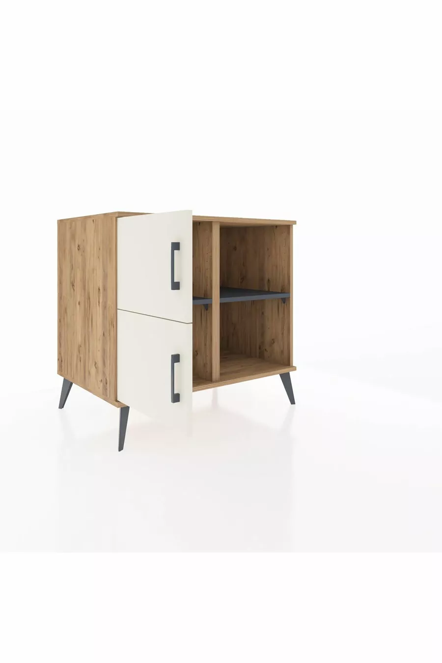 Commode Kronos 2 étagères 2 portes Pin-Quartz/Anthracite
