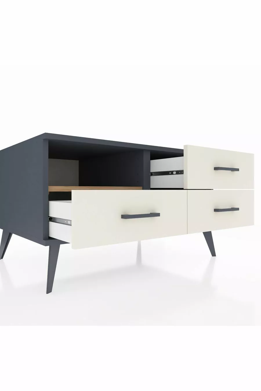Commode Kronos à une étagère et 3 tiroirs Anthracite-Sapin/Mer de pierre