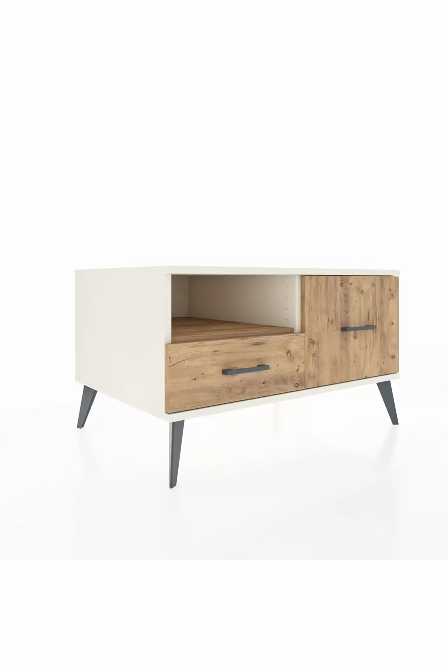 Commode Kronos avec une étagère et 2 tiroirs, Pierre de Lune - Pin