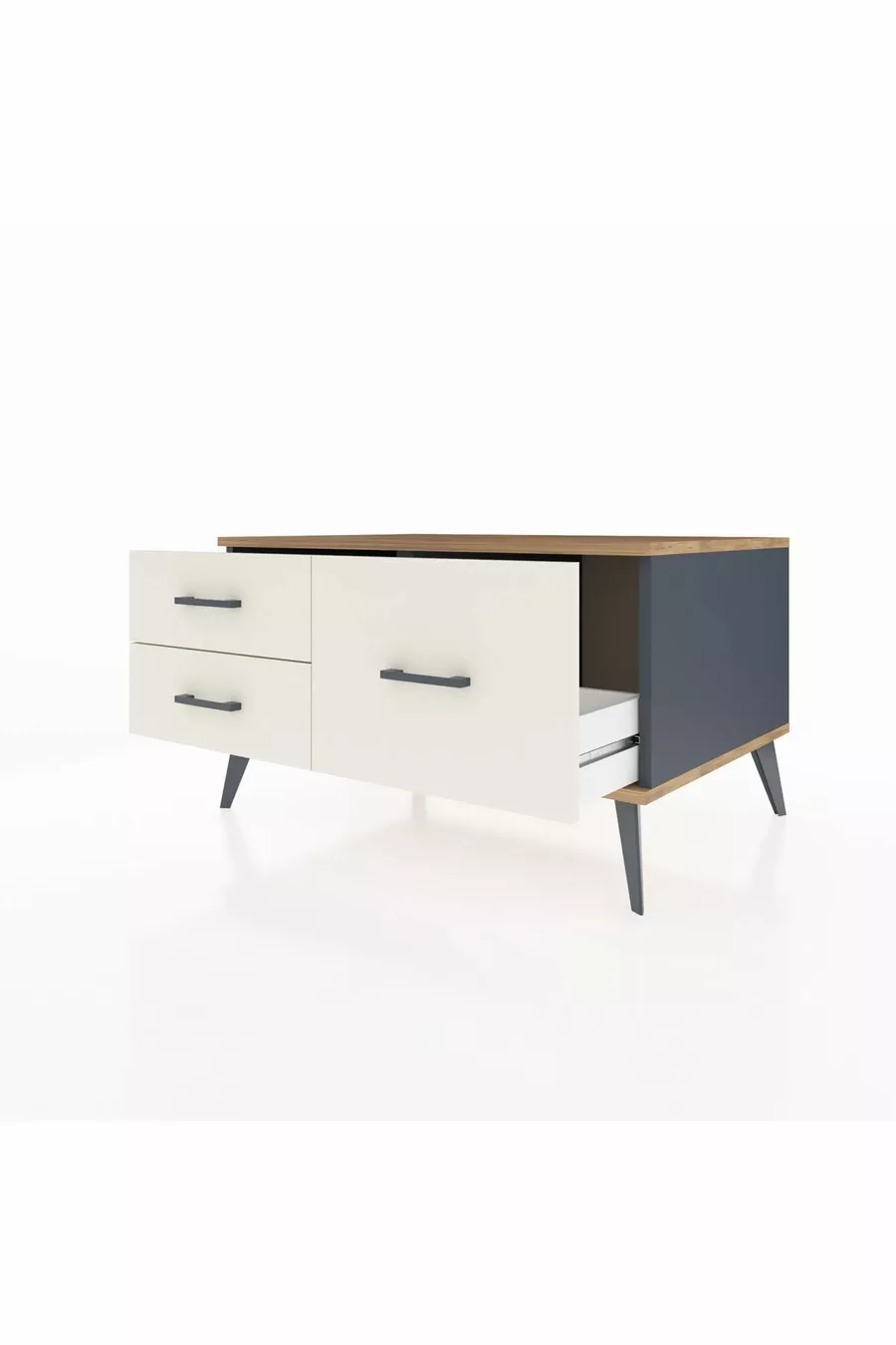 Commode Kronos 3 étagères Anthracite-Pin/Pierre de lune