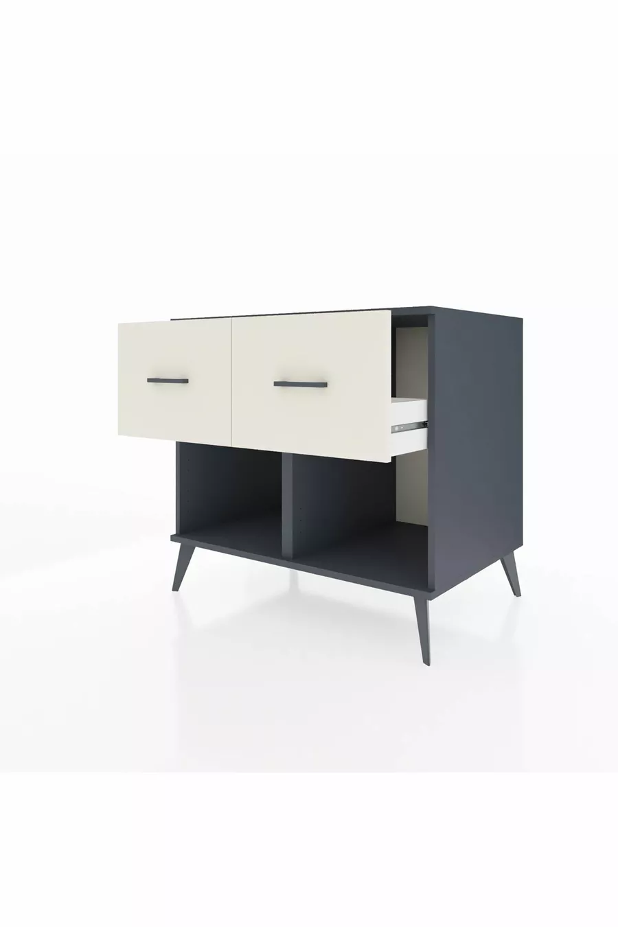 Commode Kronos 2 tiroirs Anthracite-Sapin/Pierre de lune