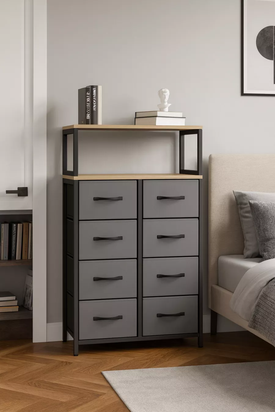 Commode à 2 étagères et 8 tiroirs pour chambre à coucher ou chambre d'enfant, organiseur en cuir avec tiroirs