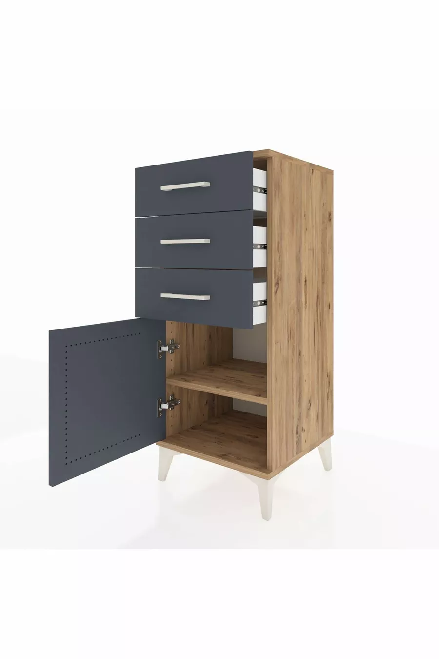 Commode Hyperion avec une étagère, 3 tiroirs et une porte, en pin-anthracite