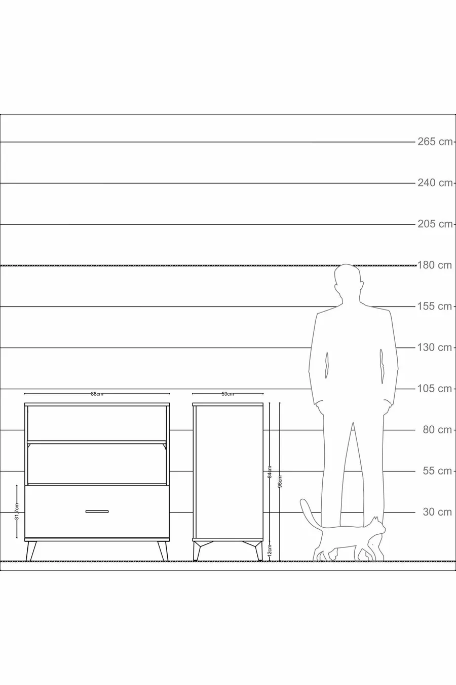 Commode Kronos avec 2 étagères et 1 tiroir Anthracite-Anthracite