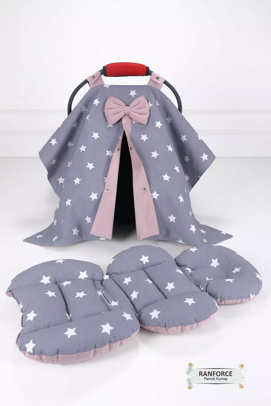 Housse de poussette, Coussin de poussette, 2 pièces - Avec soutien lombaire - Étoile poudre
