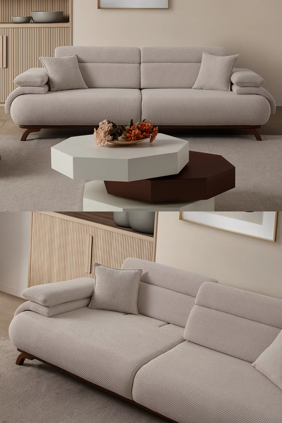 Ensemble de canapés Bonjo avec dossier à mécanisme et coffre 3+1 Beige