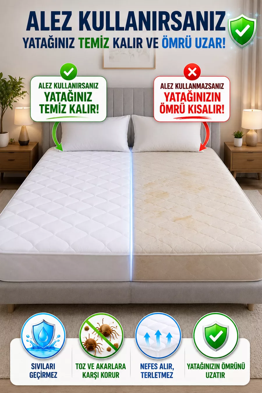 Protège-matelas en microfibre matelassé, bord complet, étanche aux liquides, pour lit simple et double