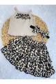 ENSEMBLE DE 4 PIÈCES POUR FILLE : JUPE À VOLANTS IMPRIMÉ LÉOPARD, BLOUSE, BANDEAU ET CHAUSSETTES