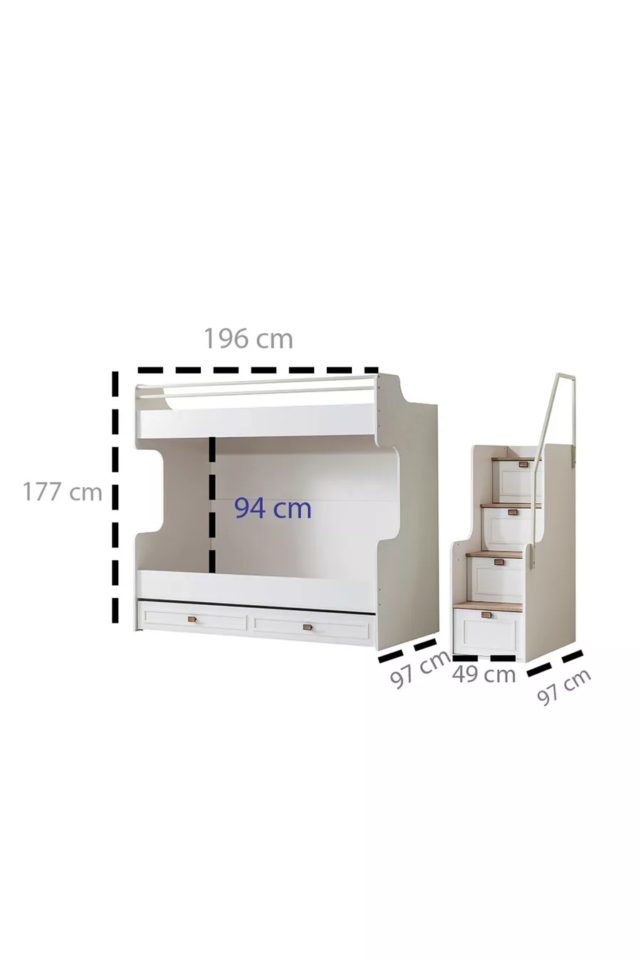 Lits superposés, Lit superposé Zenit Plus avec lit d'appoint, 3 matelas Confort