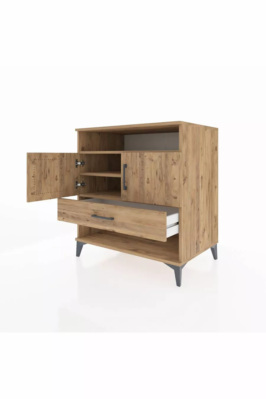 Commode Kronos 3 étagères 1 tiroir 2 portes Pin-Pin