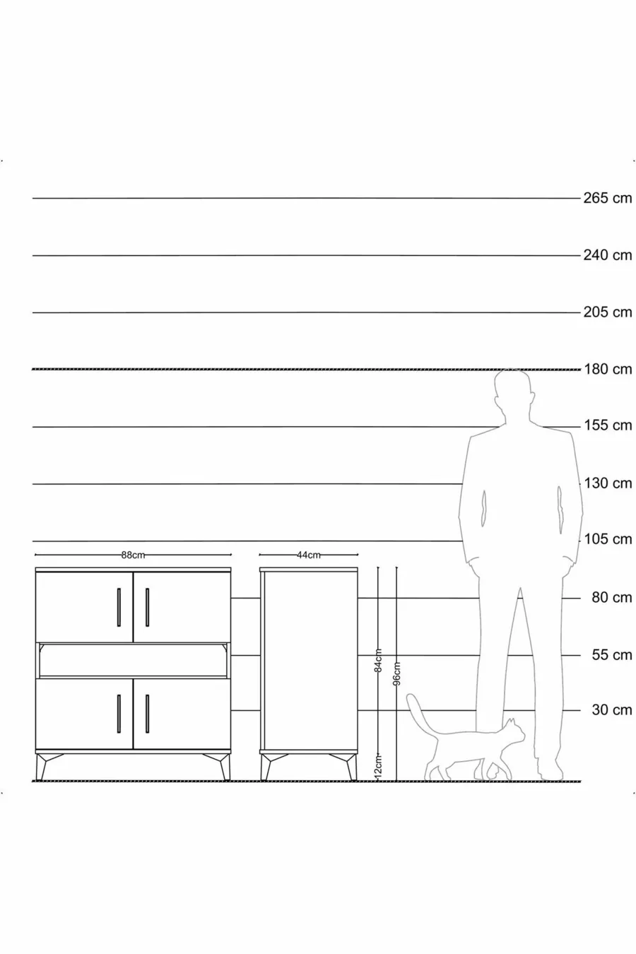 Commode Hyperion 2 étagères 4 portes Anthracite-Pin