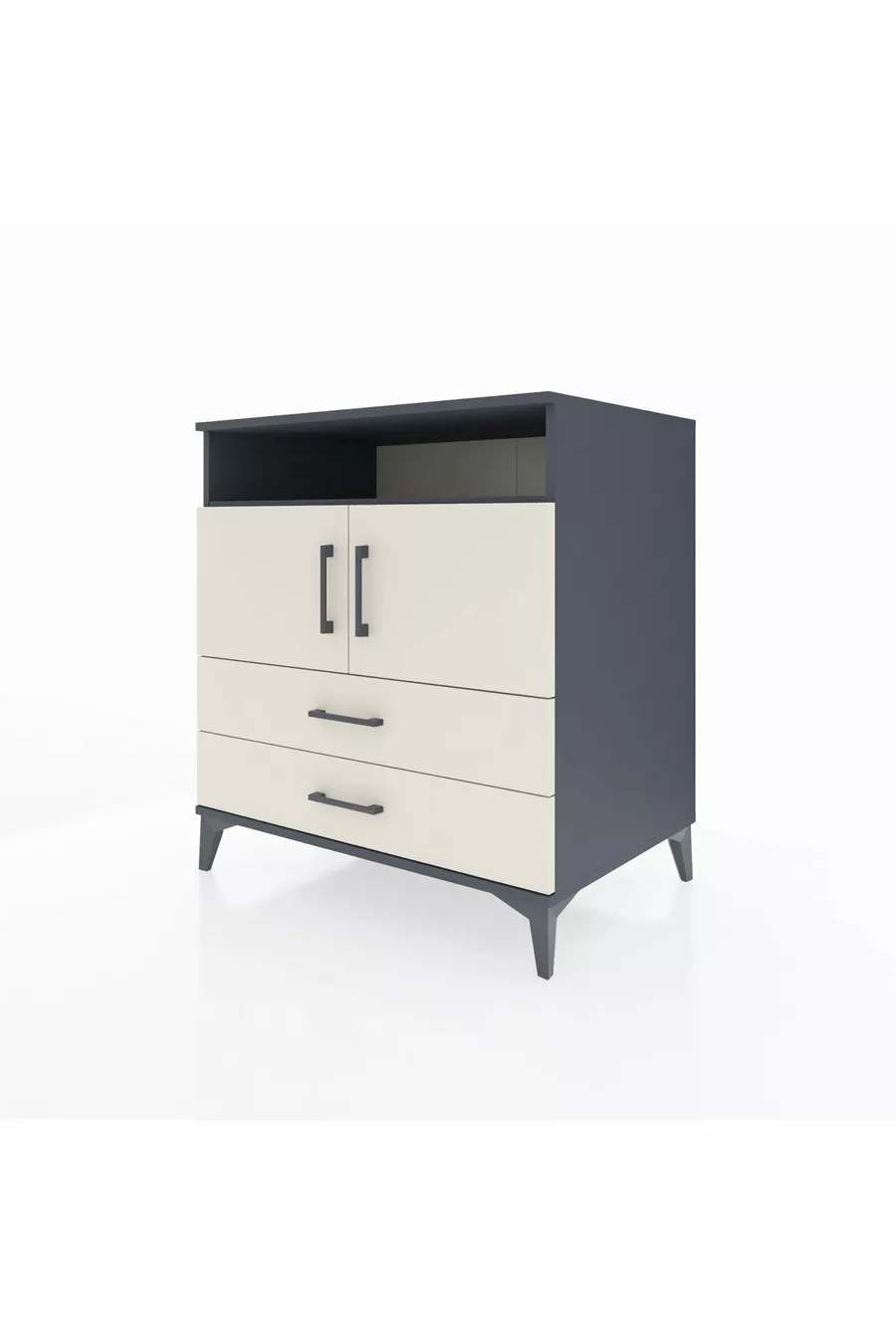 Commode Kronos avec 3 étagères, 2 tiroirs et 2 portes, Anthracite-Sable