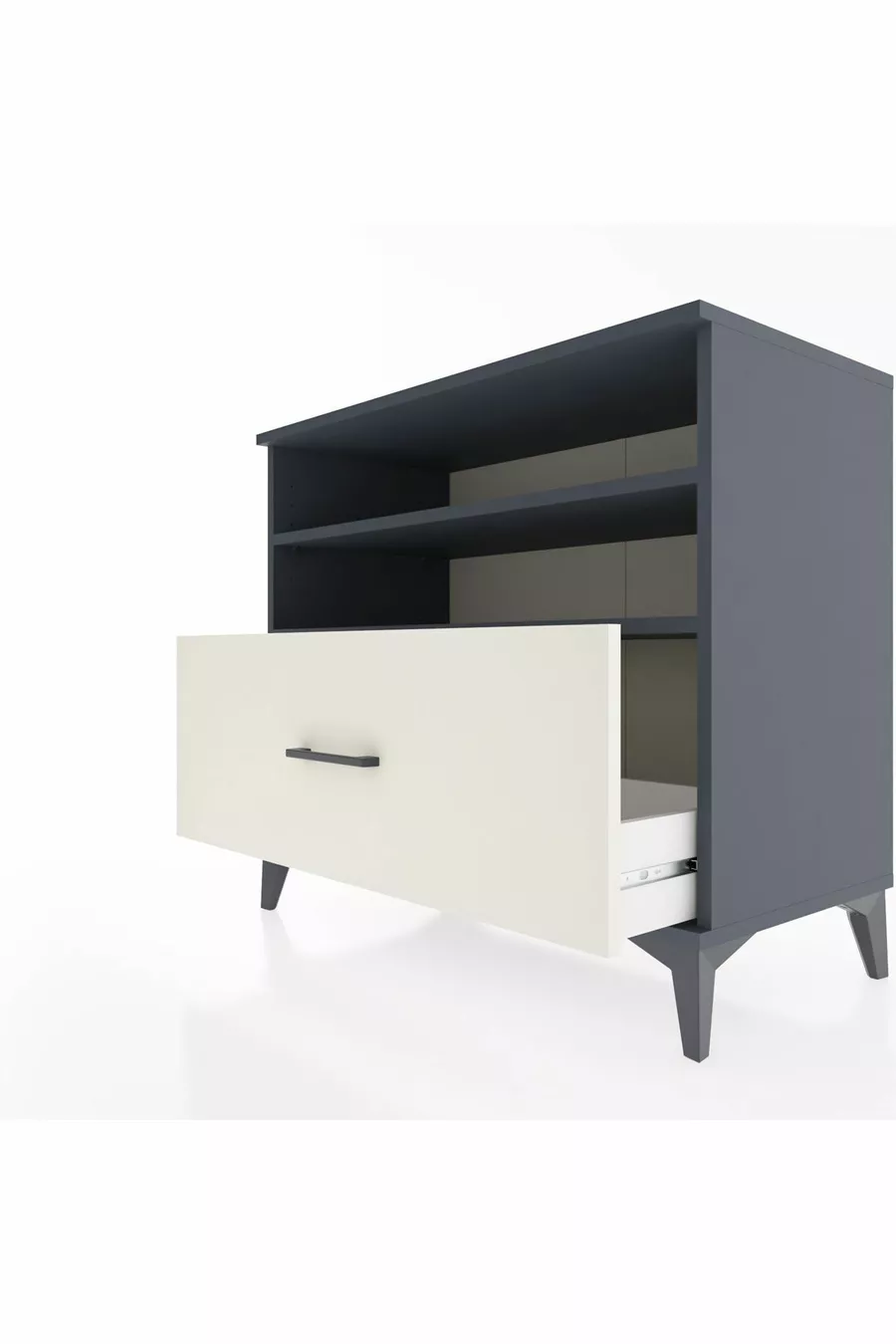 Commode Hyperion 2 étagères 1 tiroir Anthracite-Pierre de lune