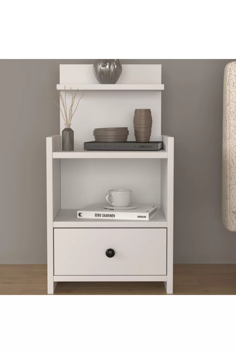 Table de chevet moderne à tiroirs avec étagères % MDF