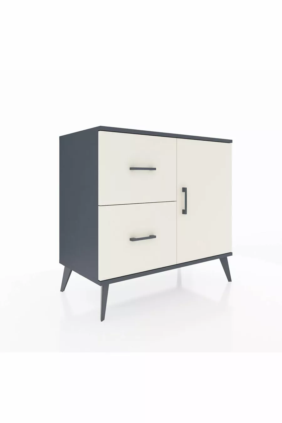 Commode Hyperion à une étagère, 2 tiroirs et 1 porte, Anthracite-Pierre de Lune