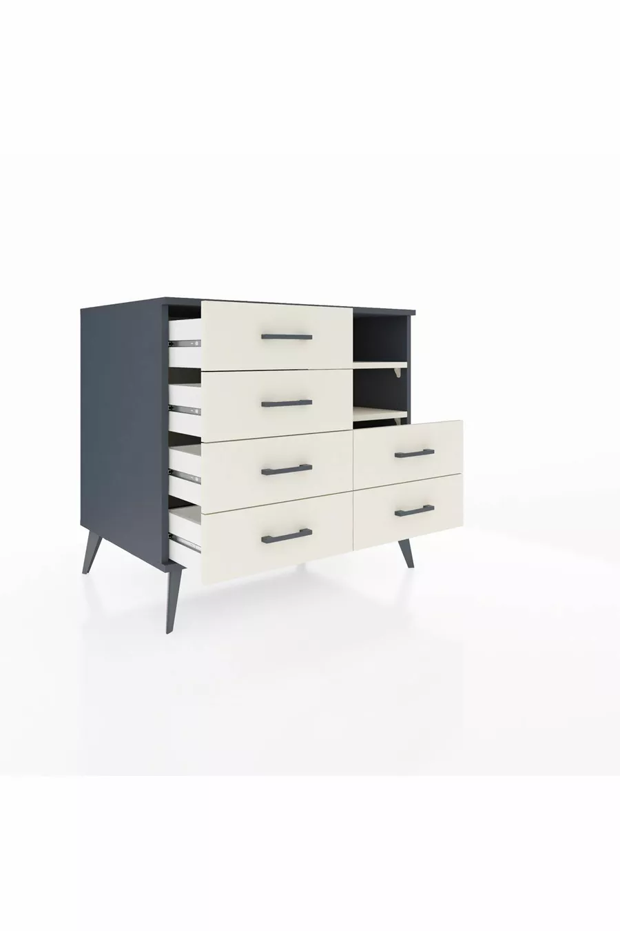 Commode Kronos à 2 étagères et 6 tiroirs Anthracite-Pierre de lune
