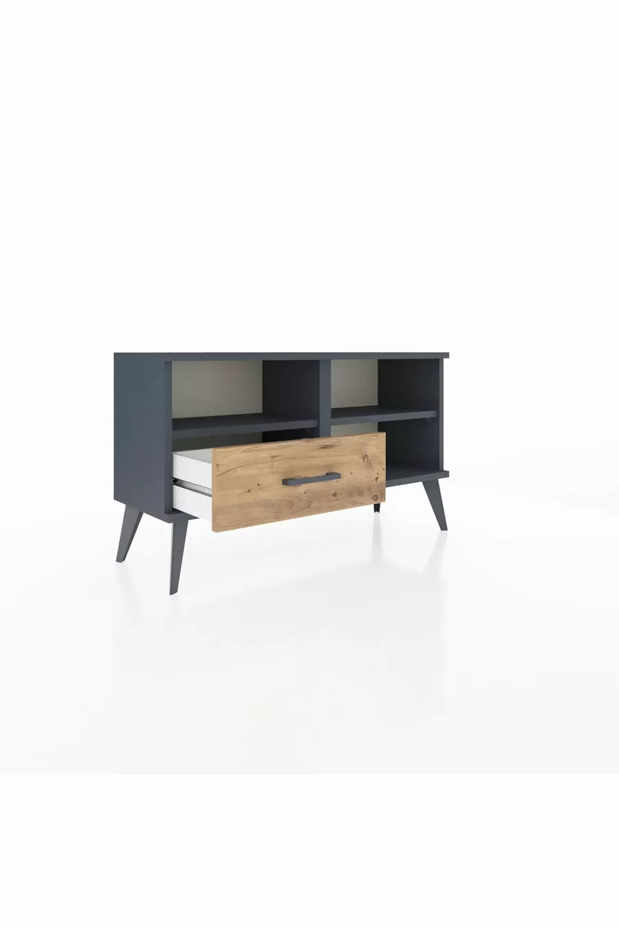 Commode Arges 2 étagères avec un tiroir Anthracite-Anthracite/Merisiers