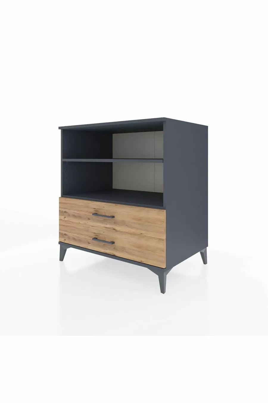 Commode Kronos 2 étagères 2 tiroirs Anthracite-Bois de pin
