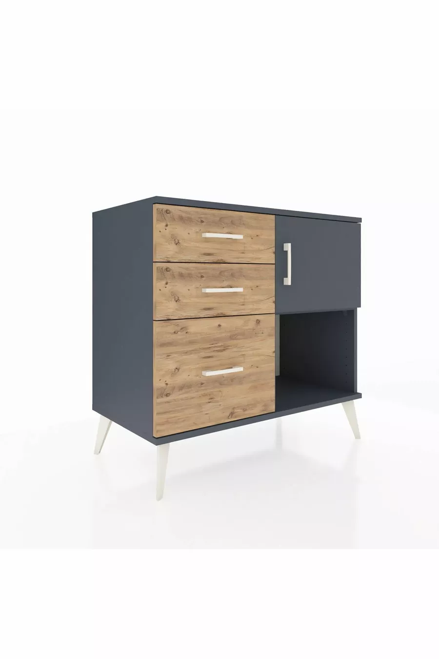 Commode Hyperion avec une seule étagère, 3 tiroirs et une porte, Anthracite-Anthracite/Sapin