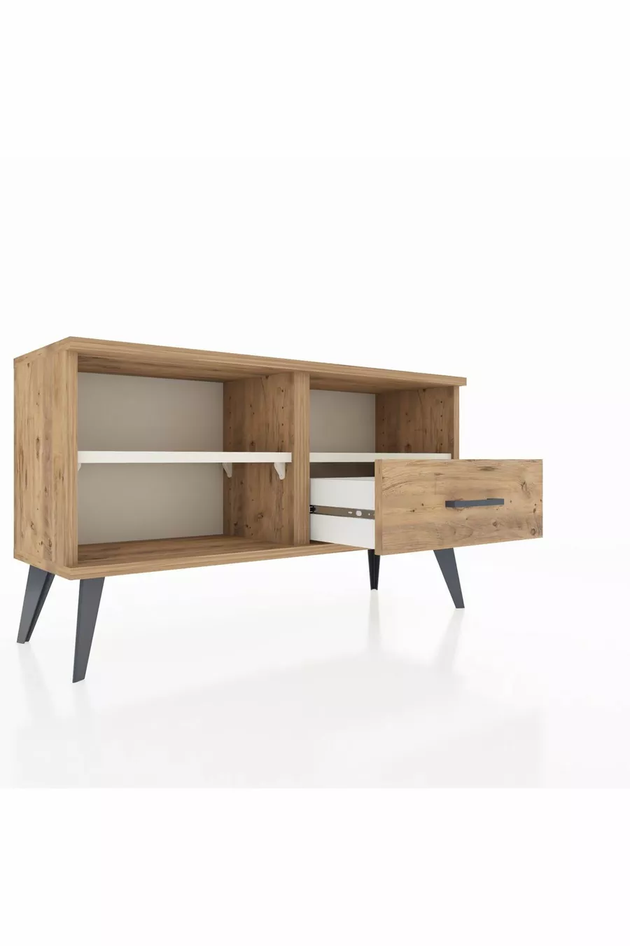 Commode Arges à 2 étagères et 1 tiroir Pin-Pierre de Lune / Pin