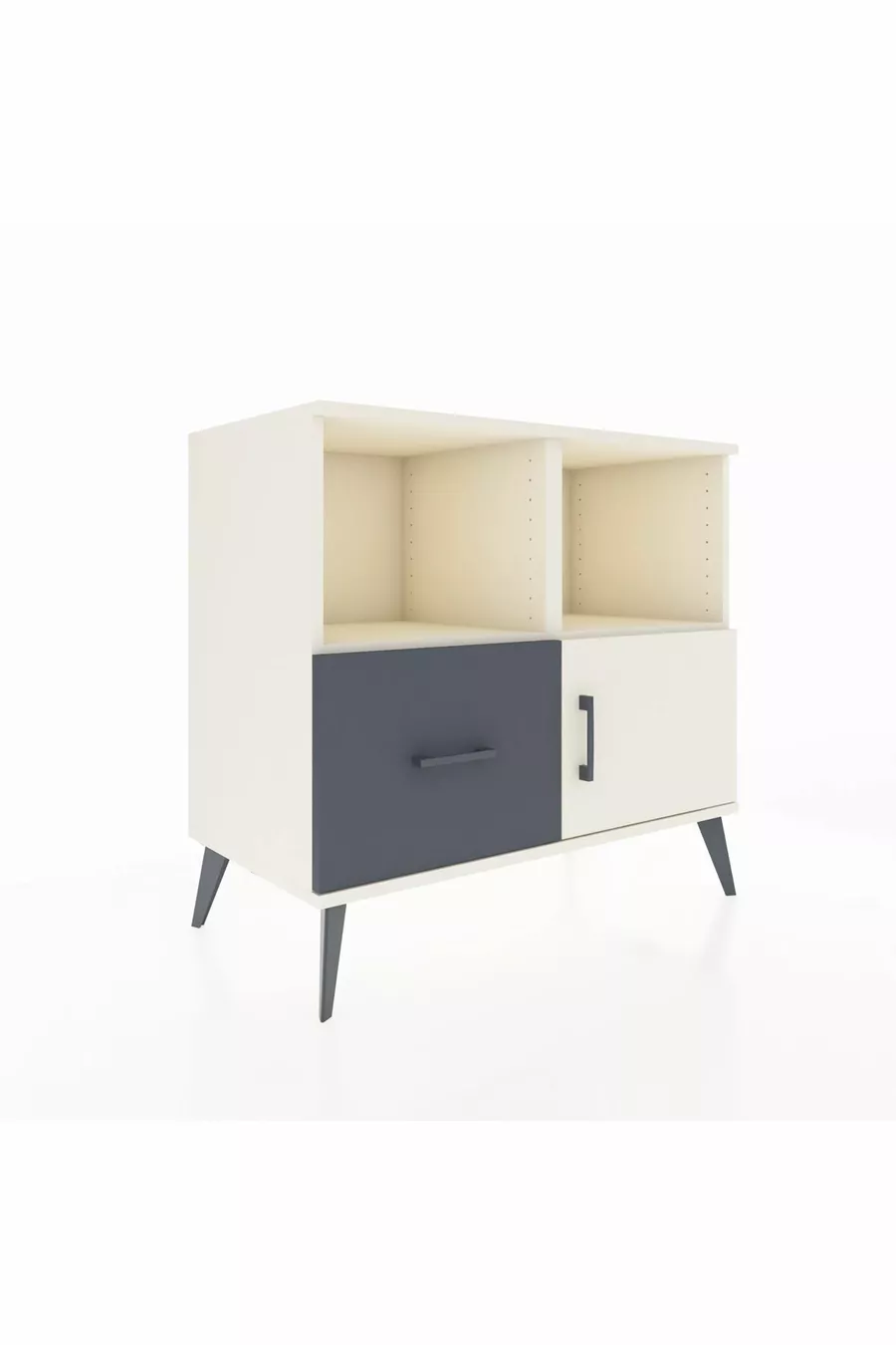 Commode Hyperion à 2 étagères, 1 tiroir, 1 porte, couleur Pierre de lune/Anthracite