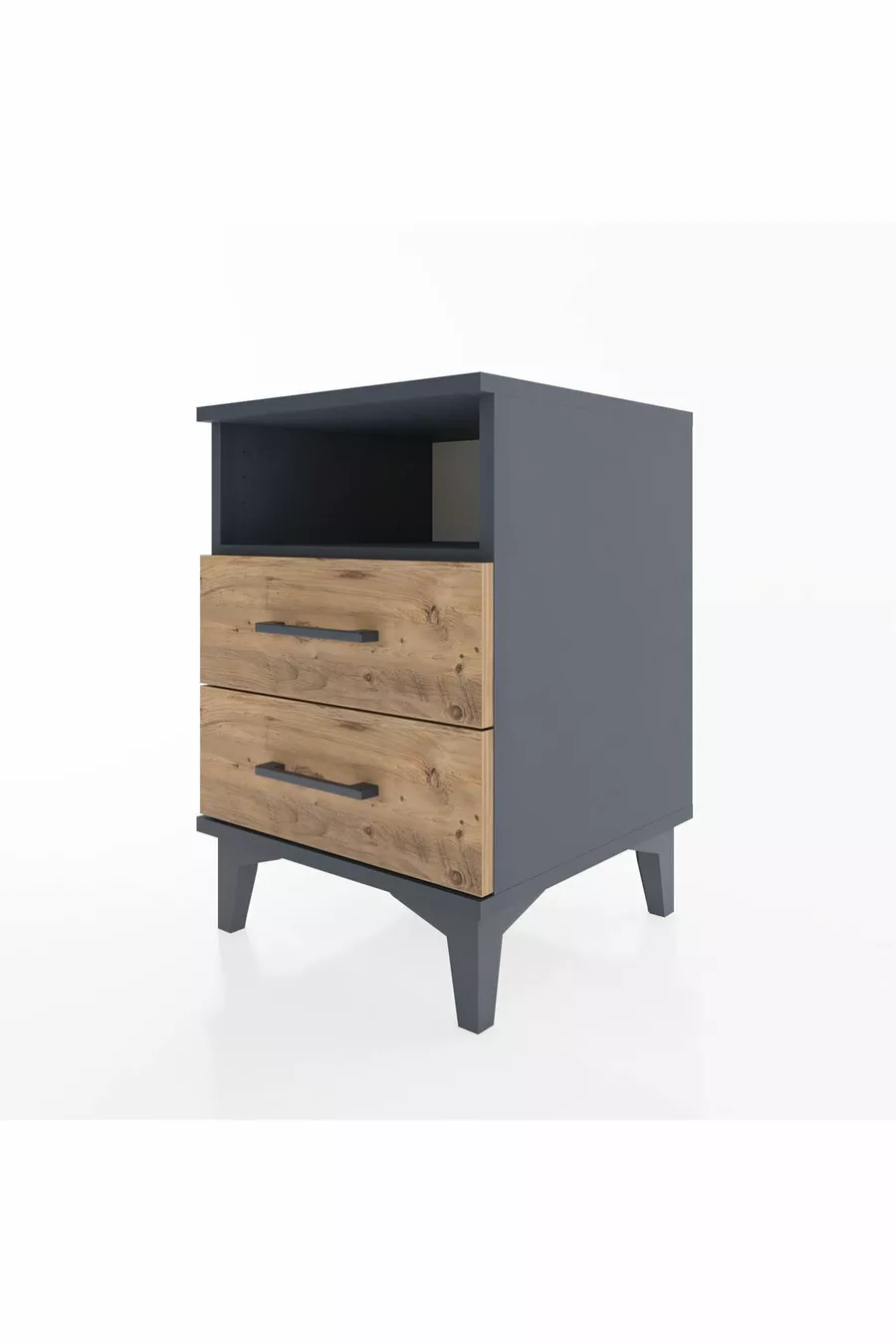 Chevet Hyperion à une étagère et deux tiroirs Anthracite-Pin