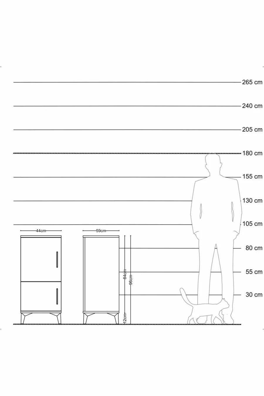 Chevet Kronos à 3 étagères et 2 portes Anthracite-Anthracite