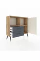 Commode Arges avec 2 étagères, 2 tiroirs et 1 porte, en pin-ardoise/anthracite