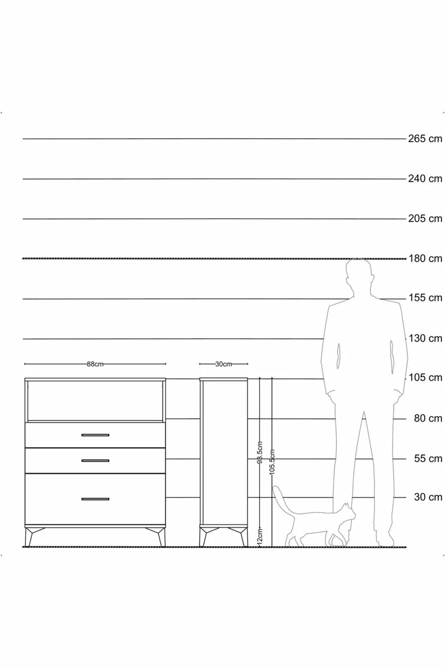 Commode Arges à une étagère et 3 tiroirs Anthracite-Pin