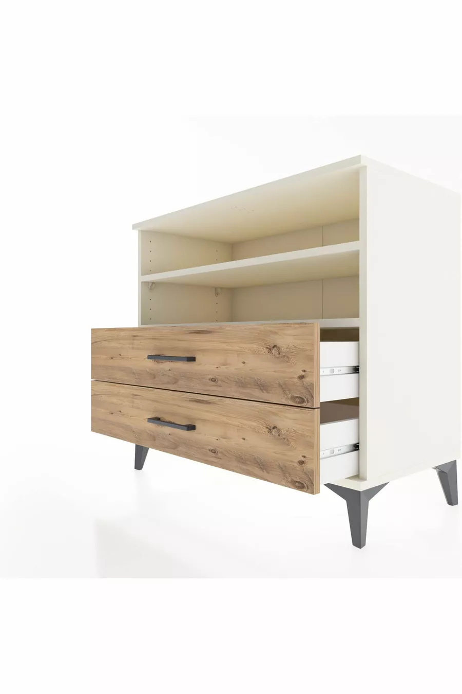 Commode Hyperion 2 étagères 2 tiroirs Pierre de lune-Pin