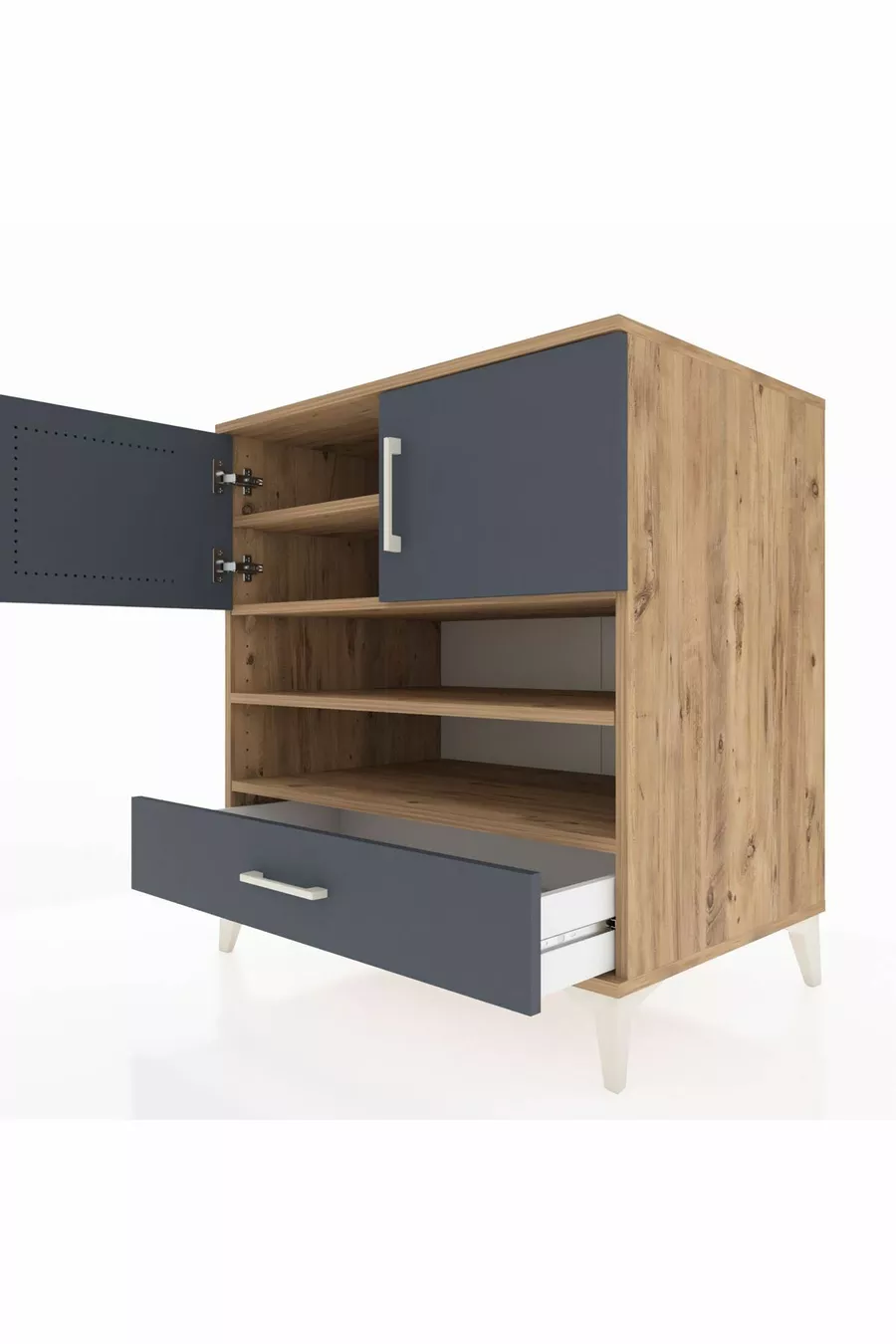 Commode Kronos 4 étagères, 1 tiroir, 2 portes, Pin-Anthracite
