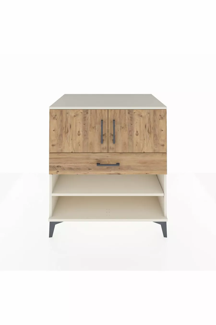 Commode Kronos avec 3 étagères, 1 tiroir et 2 portes, Pierre de Lune-Sapin