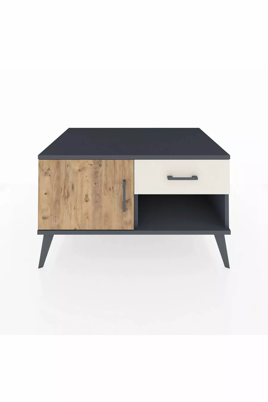 Commode Kronos avec une seule étagère, un tiroir et une porte, anthracite-pin/pierre de rivière