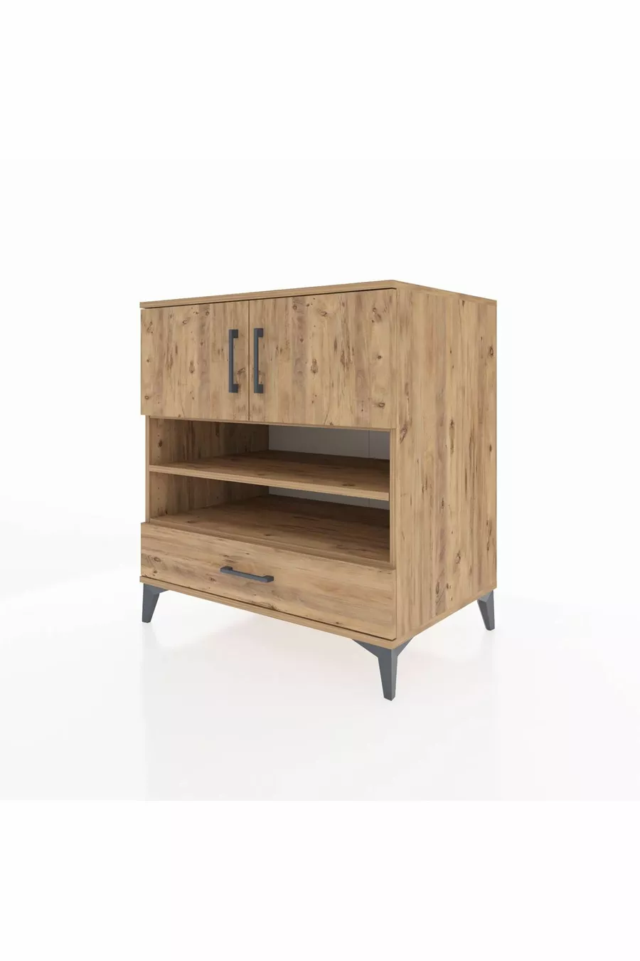 Commode Kronos 4 étagères, 1 tiroir, 2 portes, Pin-Pin