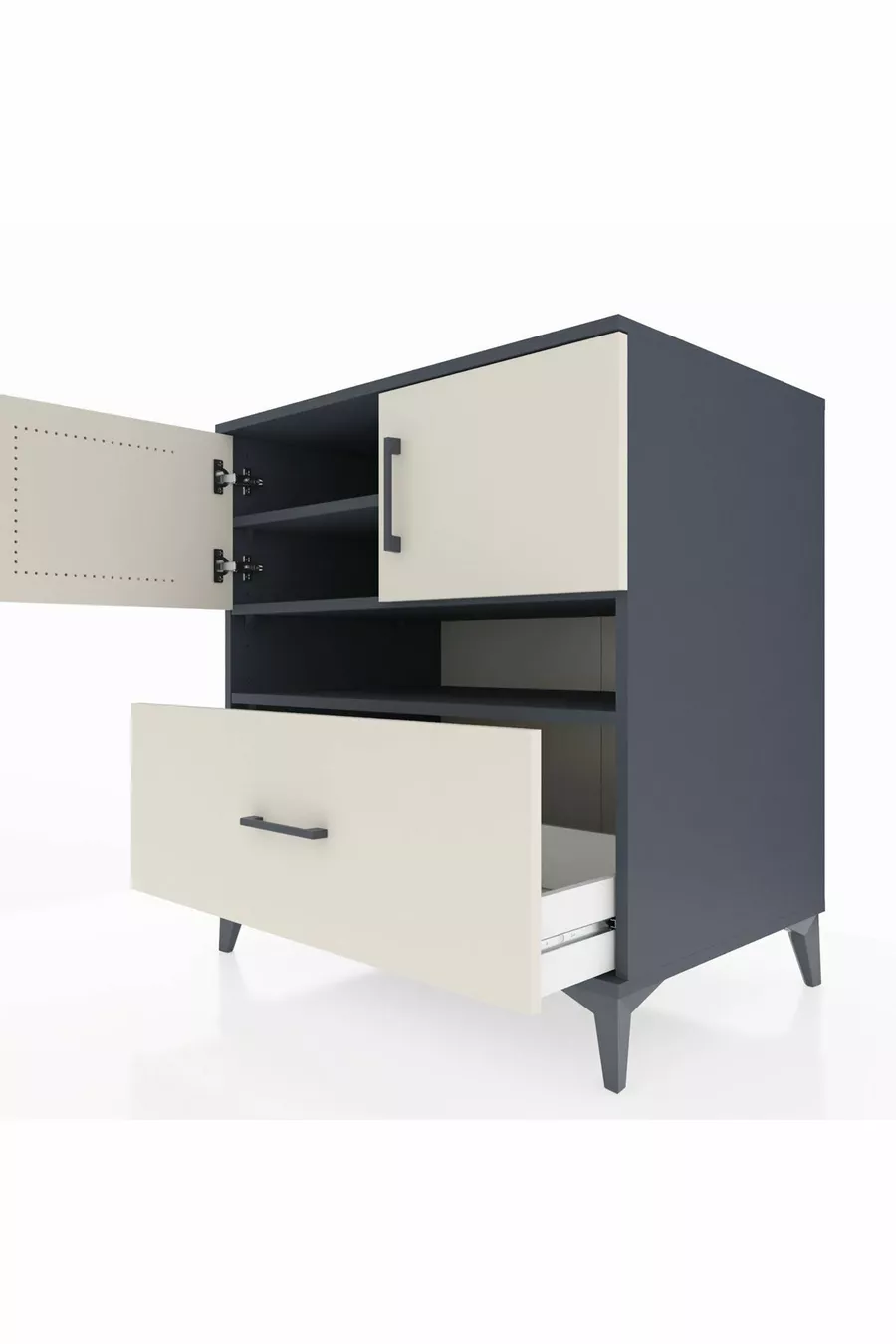 Commode Kronos avec 3 étagères, 1 tiroir et 2 portes, Anthracite-Pierre de lune