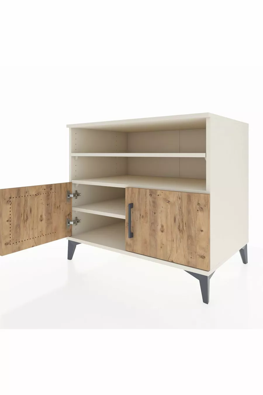 Commode Kronos 3 étagères 2 portes Pierre de Lune-Épicéa