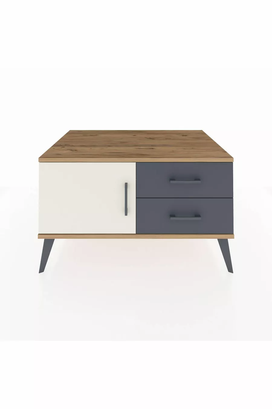 Commode Kronos à une étagère, 2 tiroirs et une porte, Pin-Pierres/Athracite