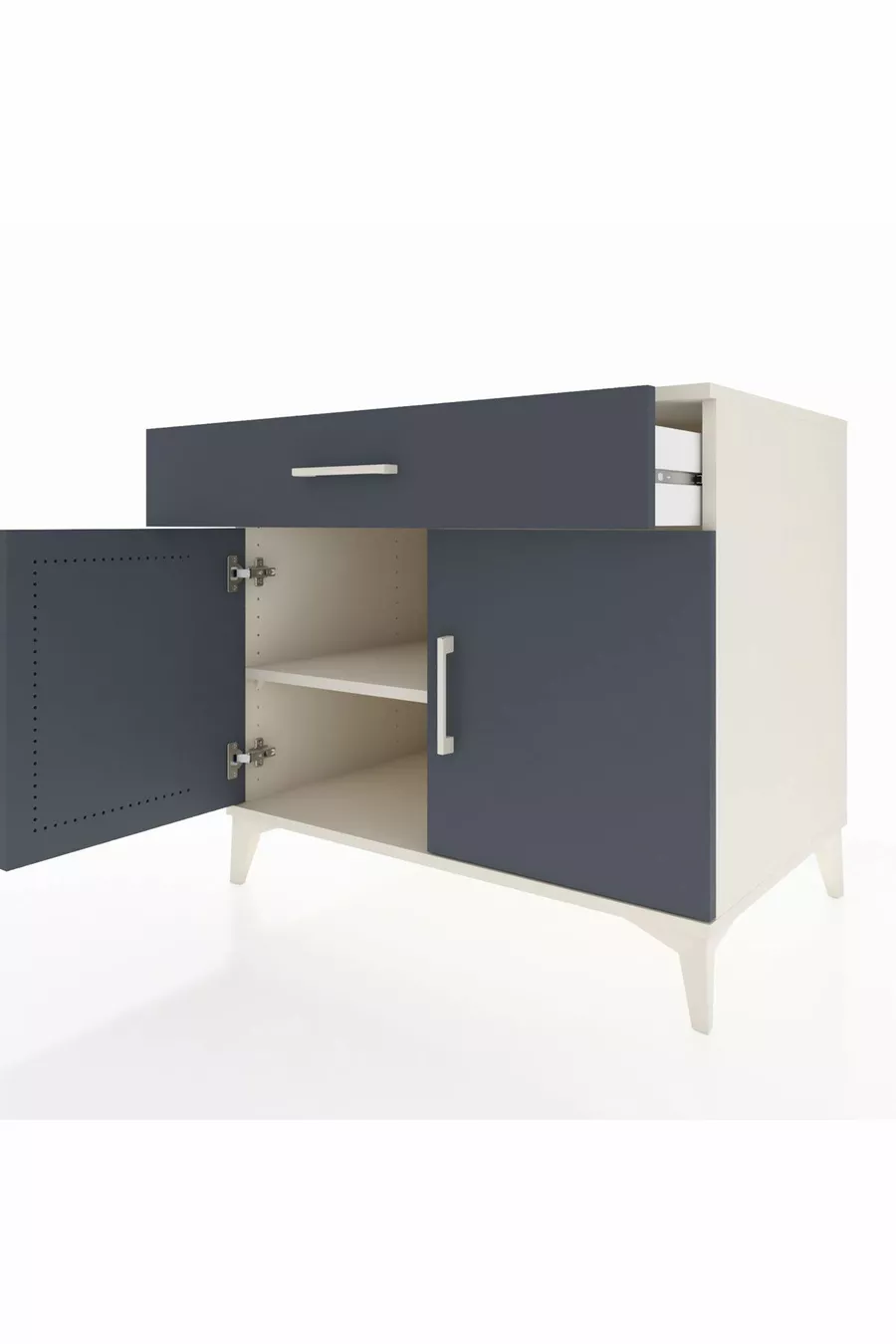 Kronos Commode avec une étagère, un tiroir et deux portes, Pierre de Lune-Anthracite
