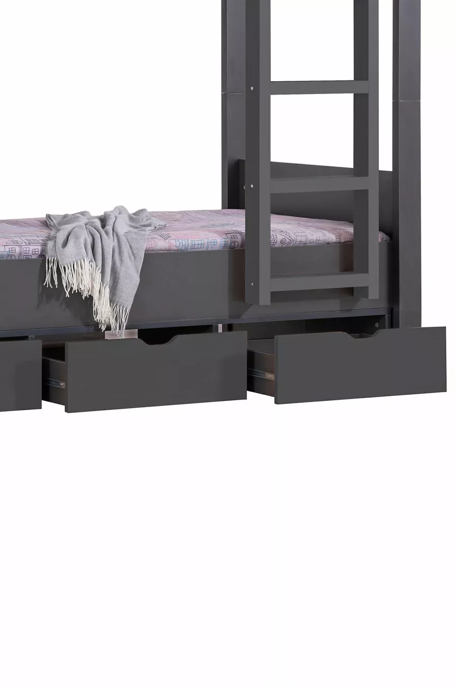 Lit superposé Ranza Asya avec tiroirs amovibles, 2 matelas Comfort