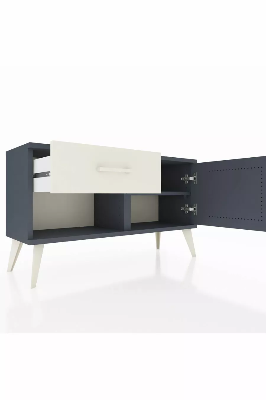Commode Arges avec une étagère, un tiroir et une porte, Anthracite-Anthracite/Gris pierre