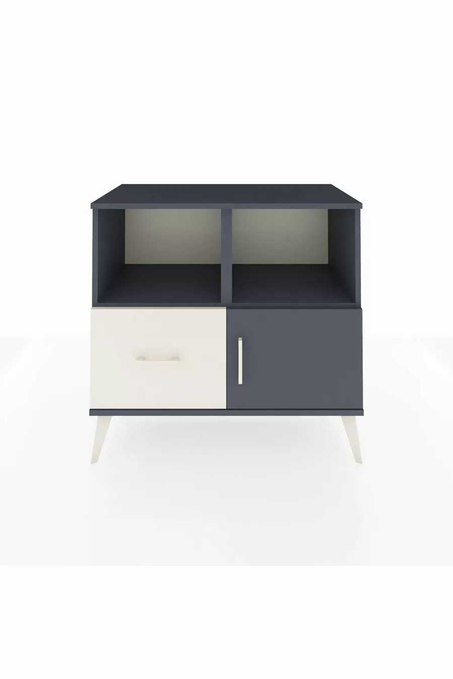 Commode Hyperion 2 étagères 1 tiroir 1 porte Anthracite-Anthracite/Gris pierre