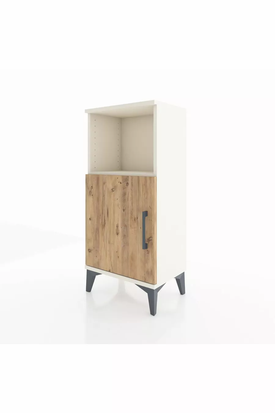 Table de chevet Arges à 2 étagères et 1 porte, en Pierre de lune et pin