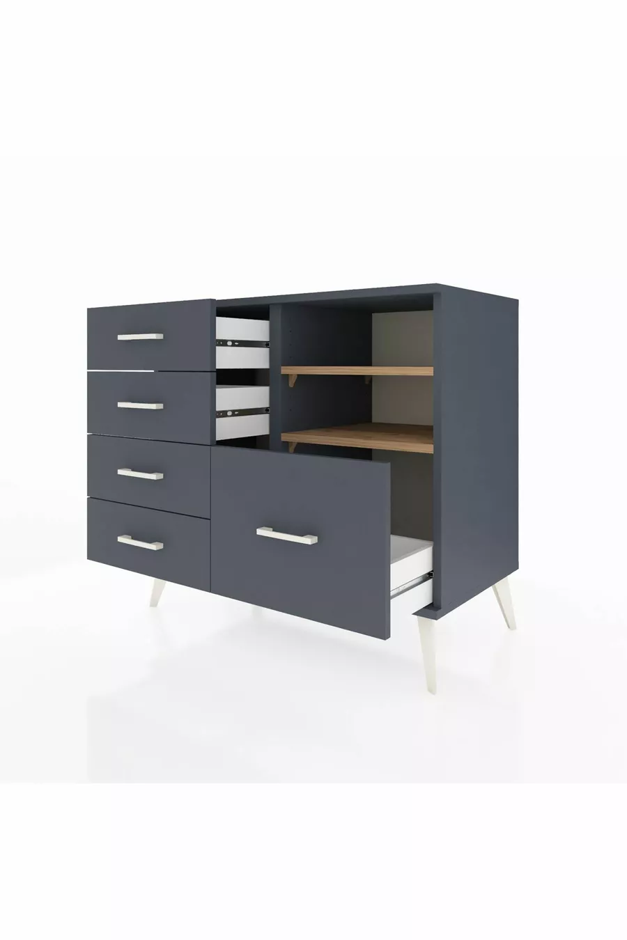 Commode Hyperion 2 étagères 5 tiroirs Anthracite-Sapin/Anthracite