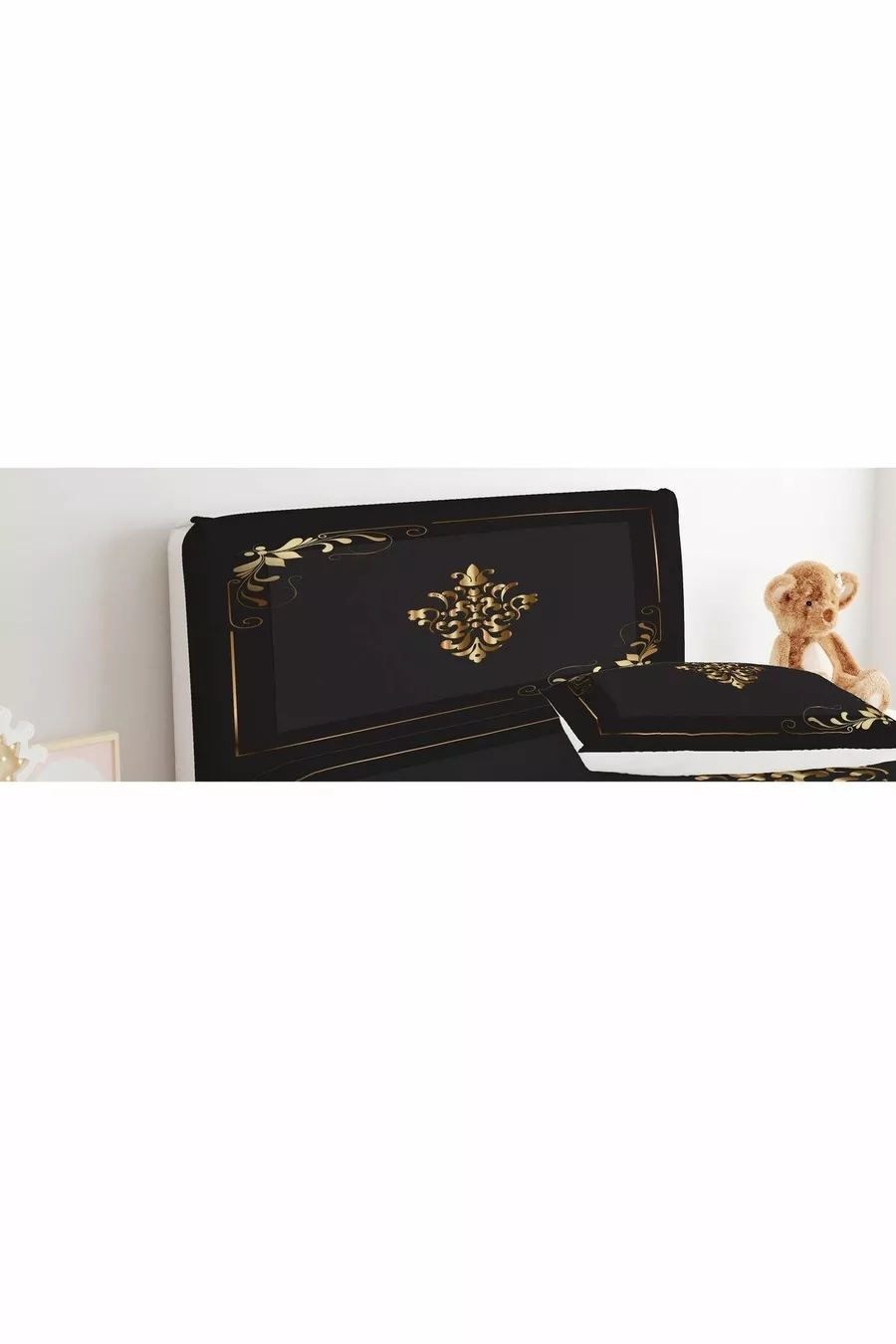 Housse de Tête de Lit Rectangulaire Rayée avec Motif Décoratif au Centre